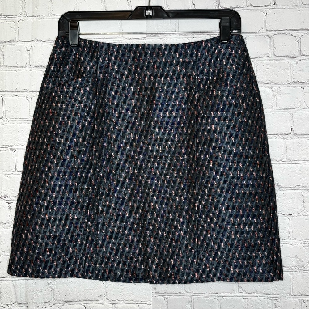 LOFT Navy and Pink Brocade Style Skirt With Pockets Size 6P